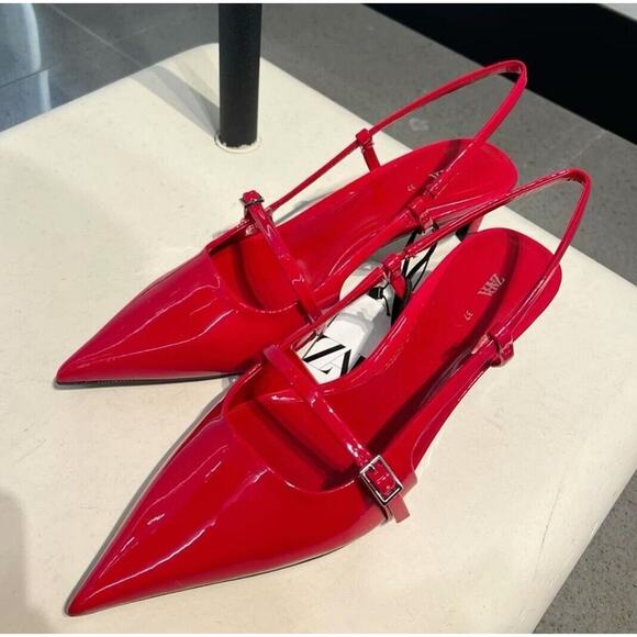 ZARA Red Patent Kitten Heels NWT | Viral Slingback Pumps - Picture 13 of 16